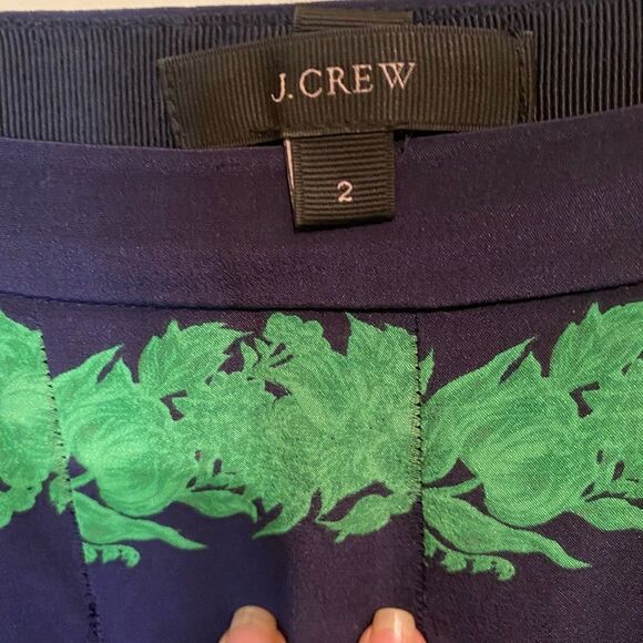 ASO The Mindy Project J. Crew 100% Silk Kelly Green Navy Blue Beanstalk Skirt - Picture 10 of 15